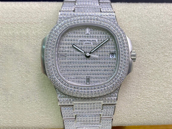 PPF Factory Patek Philippe Nautilus 5719/1G-001 Full Diamond Strap - 1:1 Best Edition Replica Watches