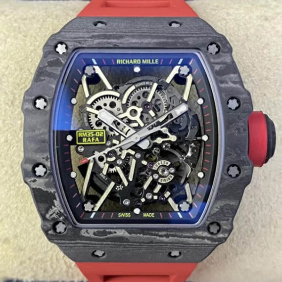 T+ Factory Replica Richard Mille RM35-02 Skeleton Dial Red Rubber Strap - 1:1 Best Edition Replica Watches