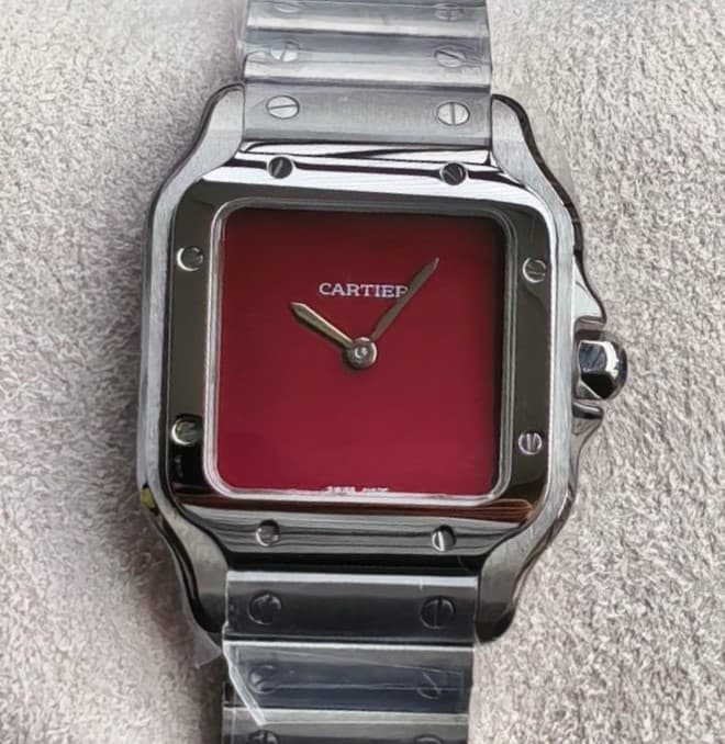 Cartier Santos Burgundy Dial - 1:1 Best Edition Replica Watches